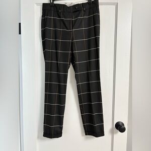 Marella trouser pants -window pane print- black with brown white stripes- size 8